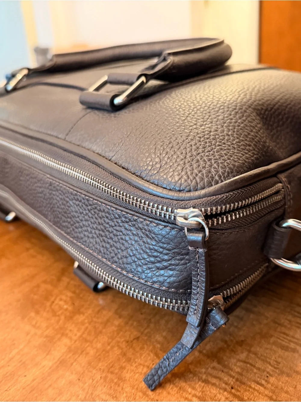 Cole Haan Dark Brown Pebbled Leather Laptop Bag with Shoulder Strap